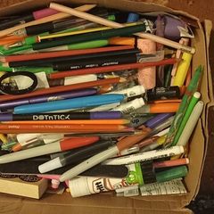 Shoebox of Pens.Colour pencil/Crayon etc