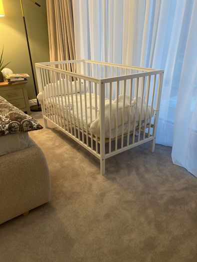 Baby cot bed with matress, leak proof and sheets, Baby Elegance 120 x 60cm, white