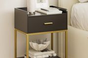 Bedside Table, 3-tier Modern Bedside Table with Storage Drawer and Shelf, Small Side Table for Bedroom, Living Room, Black