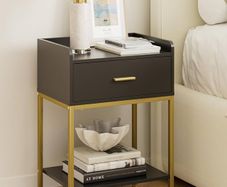 Bedside Table, 3-tier Modern Bedside Table with Storage Drawer and Shelf, Small Side Table for Bedroom, Living Room, Black