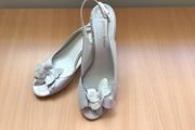 Pedro Anton Spanish Leather Silver Block Heels Slingbacks Size 8