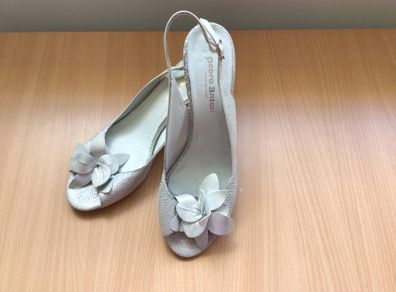 Pedro Anton Spanish Leather Silver Block Heels Slingbacks Size 8