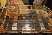 Vintage Art Deco Pink Glass Vanity Dressing Table Set