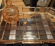 Vintage Art Deco Pink Glass Vanity Dressing Table Set