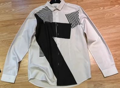 ASOS Black & White Geometric Shirt Minimal Smart Casual