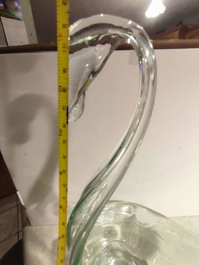 OLD CUT Vintage Handcrafted large glass LITE BLUE OR SEA GREEN swan plants flowers OR candle centerpiece