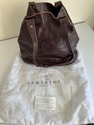 Vintage French Large Dark Brown Leather Bucket Bag