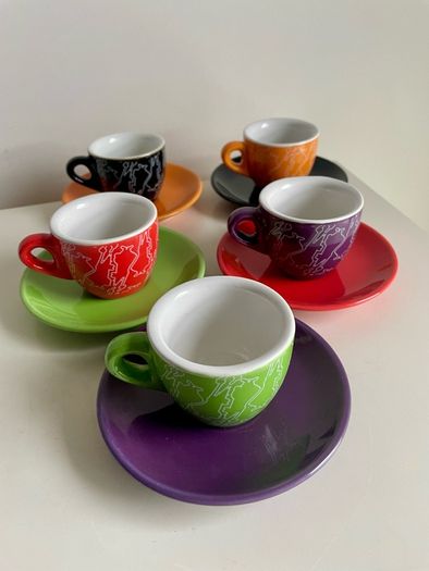 Bialetti Espresso Cup and Saucer Set 5 Piece Colourful Set Brand New