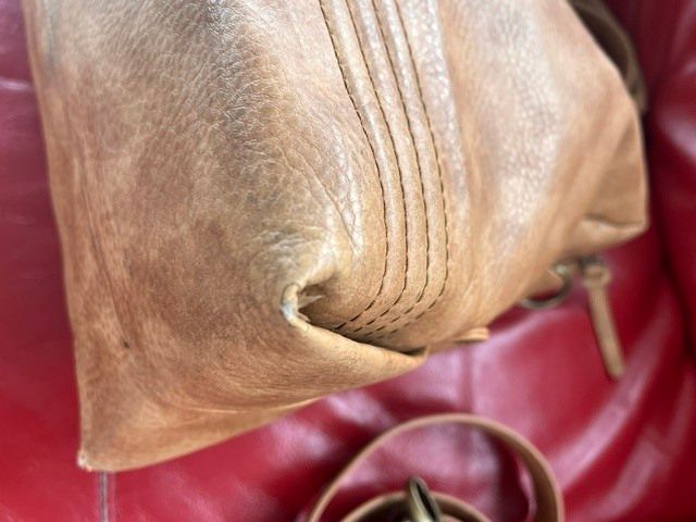 A-WEAR BAG OVERNIGHT WEEKEND Camel beige Stylish Faux Leather bag. Brass hardware In Very Good Condition. Generous sizing