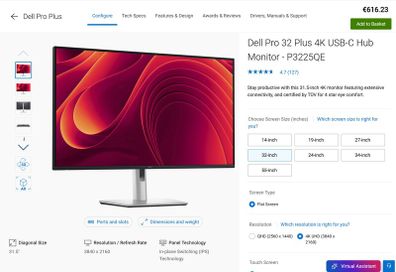 Dell Pro 32 Plus 4K USB-C Hub Monitor (P3225QE)