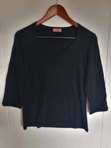 Black Dawson Cashmere Company, Scoop Neck Jumper, 3/4 sleeve, Size M