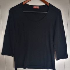Black Dawson Cashmere Company, Scoop Neck Jumper, 3/4 sleeve, Size M