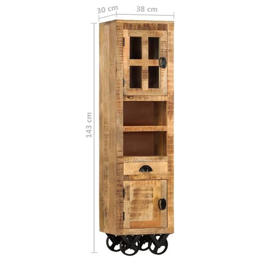 Highboard with Wheel 38x30x143 cm Solid Rough Mango Wood