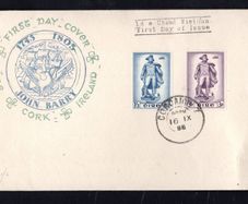 1956 Ireland To Commemorate The unveiling of a Statute to Commodore John Barry , Founder of the US Navy Commemorative Stamps Illustrated First Day Cover (FDC) with Corcaigh (Cork) Cancel