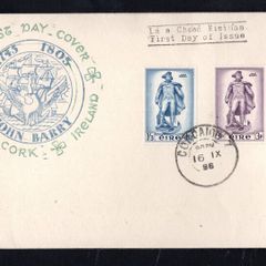 1956 Ireland To Commemorate The unveiling of a Statute to Commodore John Barry , Founder of the US Navy Commemorative Stamps Illustrated First Day Cover (FDC) with Corcaigh (Cork) Cancel