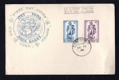 1956 Ireland To Commemorate The unveiling of a Statute to Commodore John Barry , Founder of the US Navy Commemorative Stamps Illustrated First Day Cover (FDC) with Corcaigh (Cork) Cancel