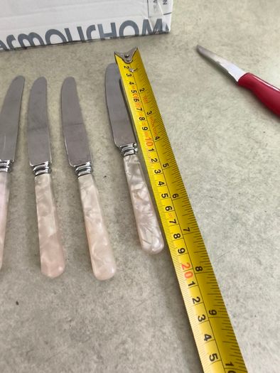 SET OF 6 VTG Everbrite Sheffield England Stainless Steel Knives Mother Of Pearl Handle
