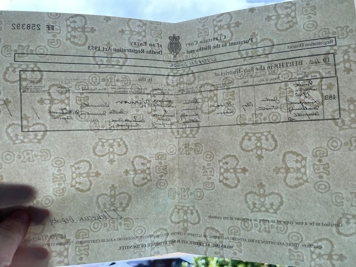 John Lennon of the Beatles, Birth Certificate