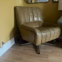 Pair of 1960's Danish Leather & Chrome Swivel Armschairs