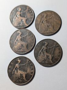 5 x 1900s Pennies