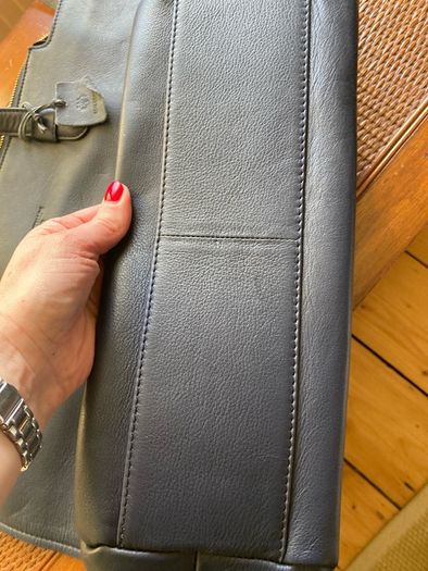Large navy leather tote bag by Paul Costelloe