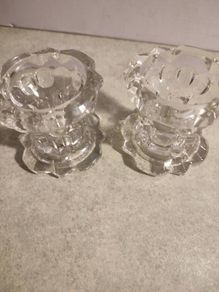 Pair of 1970s Reims VMC French glass candlestick holders