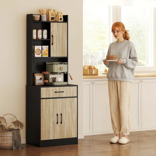 Kitchen cabinet with worktop and cable hole, modern kitchen chest with drawer