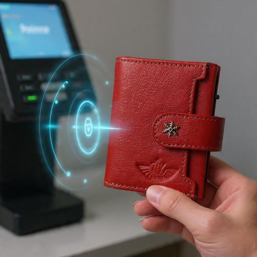 Genuine Leather Pop-Up Card Holder Wallet RFID Blocking Slim Credit Card Case