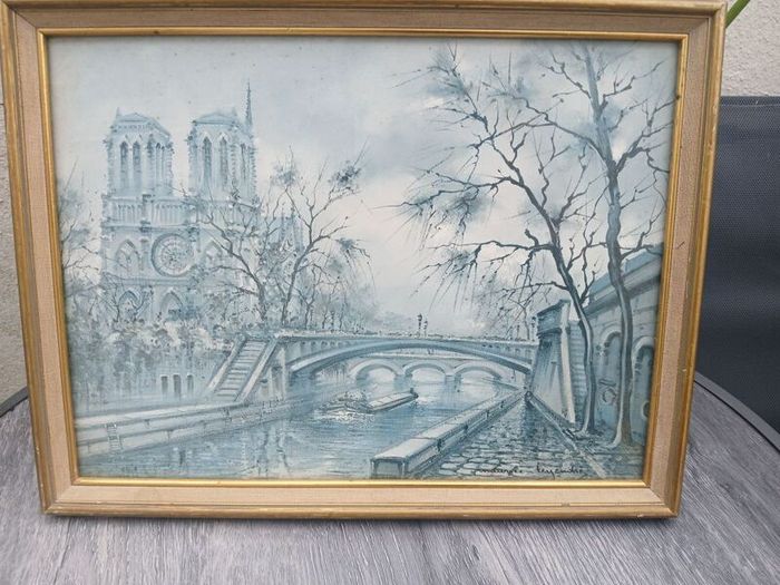 Vintage Paris de Notre Dame lithograph Print