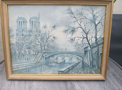 Vintage Paris de Notre Dame lithograph Print