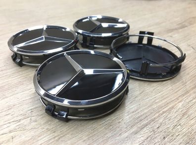 4 x Alloy Wheel Centre Caps 75mm for Mercedes Benz New Black Gloss