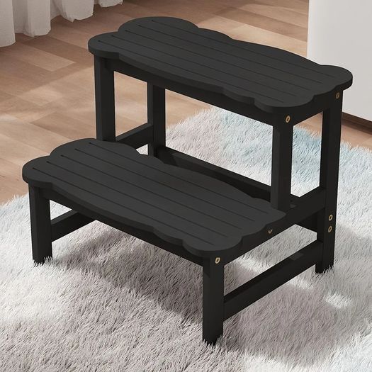 Kids Step Stool for Bathroom  Wodden Two Step Stools 300 lbs Capacity with Safety Non-Slip Pads - Cute Toddler Step Stool for Toilet Bathroom Sink (Black)