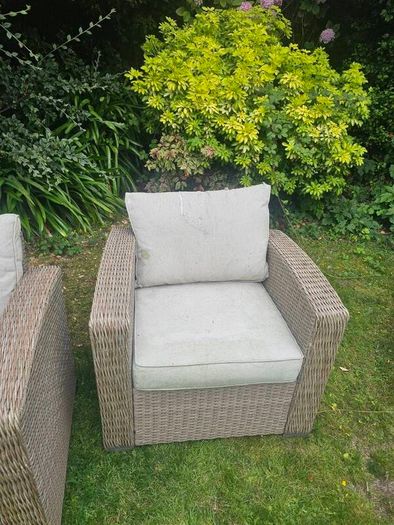 Rattan garden furniture set - couch and armchairs