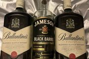 Drumshanbo Gunpowder Irish Gin Jameson black barrel whisky Ballantines Teeling whiskey empty Bottle