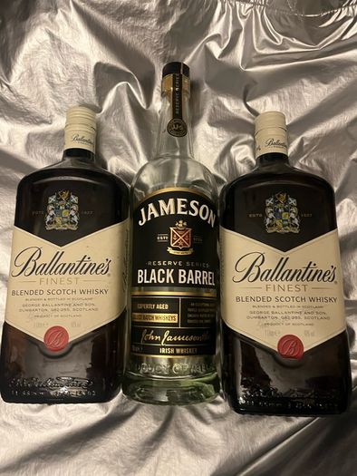 Drumshanbo Gunpowder Irish Gin Jameson black barrel whisky Ballantines Teeling whiskey empty Bottle