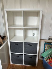Shelves with four felt storage boxes
