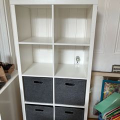 Shelves with four felt storage boxes