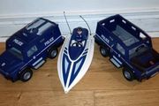 Police jeep and boat kids toy Playmobil 2 fourgon + bateau kids toys .chair. everything in photos