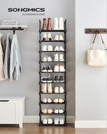 Shoe Rack, 10-Tier Metal Shoe Storage Organiser, Customisable Design, Metal Frame, Space-Saving Rack, for Dressing Room, Hallway, 30 x 45 x 174 cm, available in Black/Grey (FREE POSTAGE)