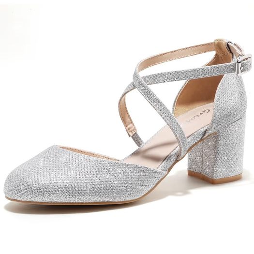 Brand New Women's High Heels Elegant Cross-Strap Pumps Closed Toe - Mid Block Heel