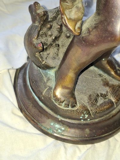Antique 19th Century Bronze patinated metal sculpture in the style of Bacchus with Cymbals after the French sculptor Clodion