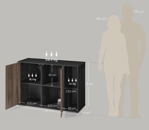Sideboard Storage TV Cabinet with LED Lighting With Adjustable Shelves