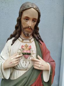 Vintage Chalk Sacred Heart Statue