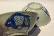 Vintage Chinese Hand painted - Koi Carp Fish Rice Bowls (2)