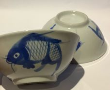 Vintage Chinese Hand painted - Koi Carp Fish Rice Bowls (2)