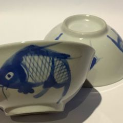 Vintage Chinese Hand painted - Koi Carp Fish Rice Bowls (2)