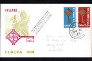 1968 Ireland Europa (CEPT) Commemorative Stamp First Day Cover  showing map of Europe (FDC) with Baile Atha Cliath (Dublin) steele cancel