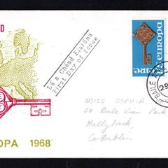 1968 Ireland Europa (CEPT) Commemorative Stamp First Day Cover  showing map of Europe (FDC) with Baile Atha Cliath (Dublin) steele cancel