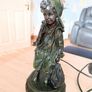 Vintage Style Art Nouveau Table Lamp Boy Figurine Floral Glass Shade Image 9