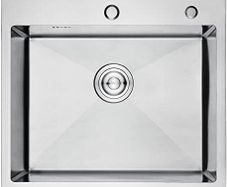 Topmount Kitchen Utility Sink, 55 x 45cm, Stainless Steel Kitchen Sink Drop in, Single Bowl Outdoor Campervan Composite Sink with Drain Fittings, Soap Disp. Hole, Silver